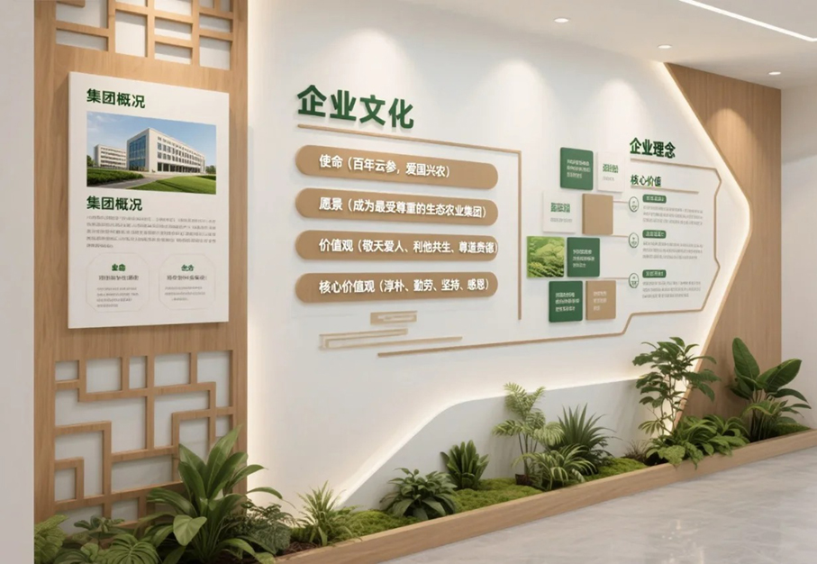 生态农业集团的文化墙  把专业和自然焊一块